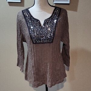 Zba Embellished Brown Women's Top
